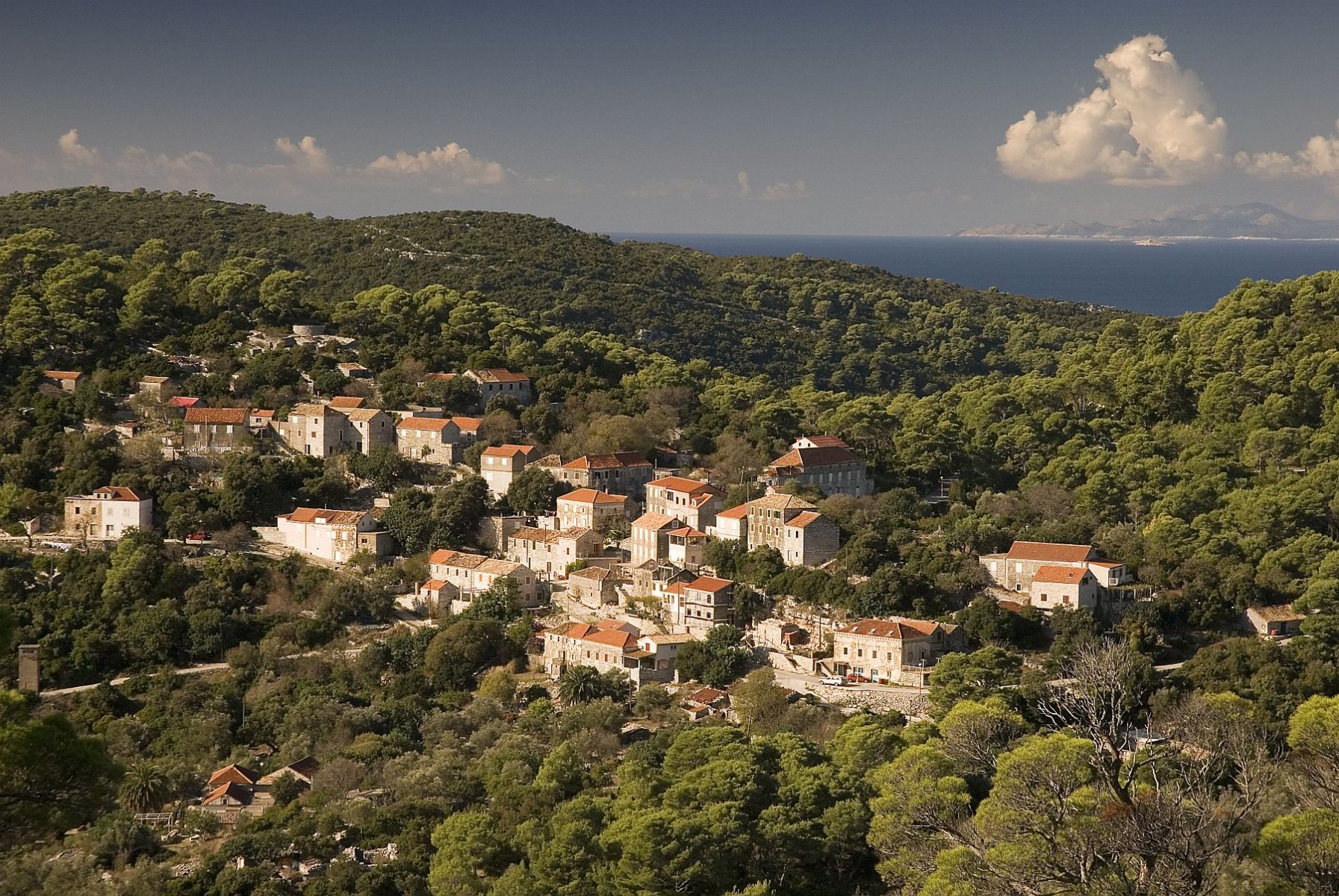 Pieni kylä Mljetin saarella.