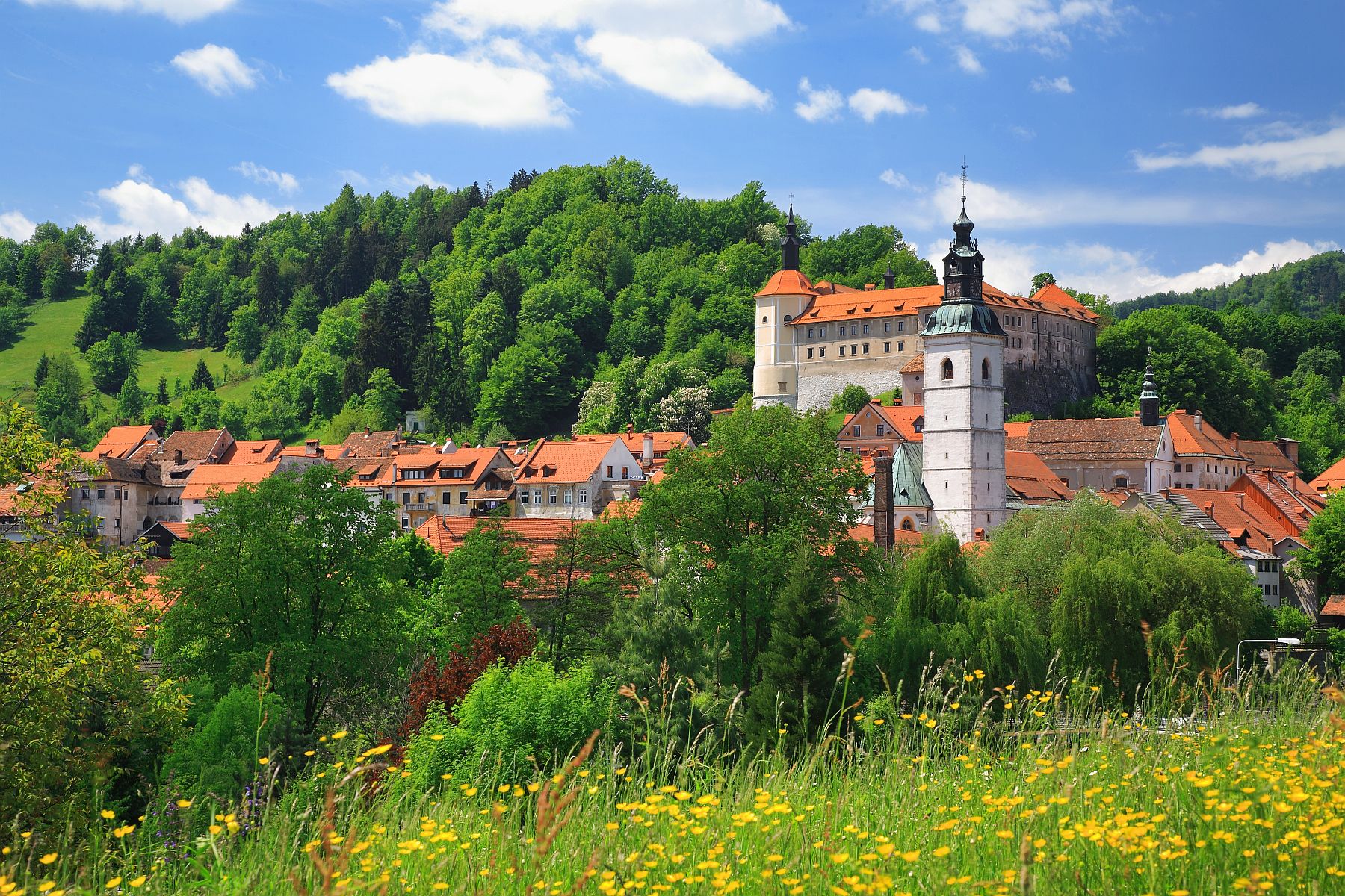 Linna vehreän luonnon keskellä.